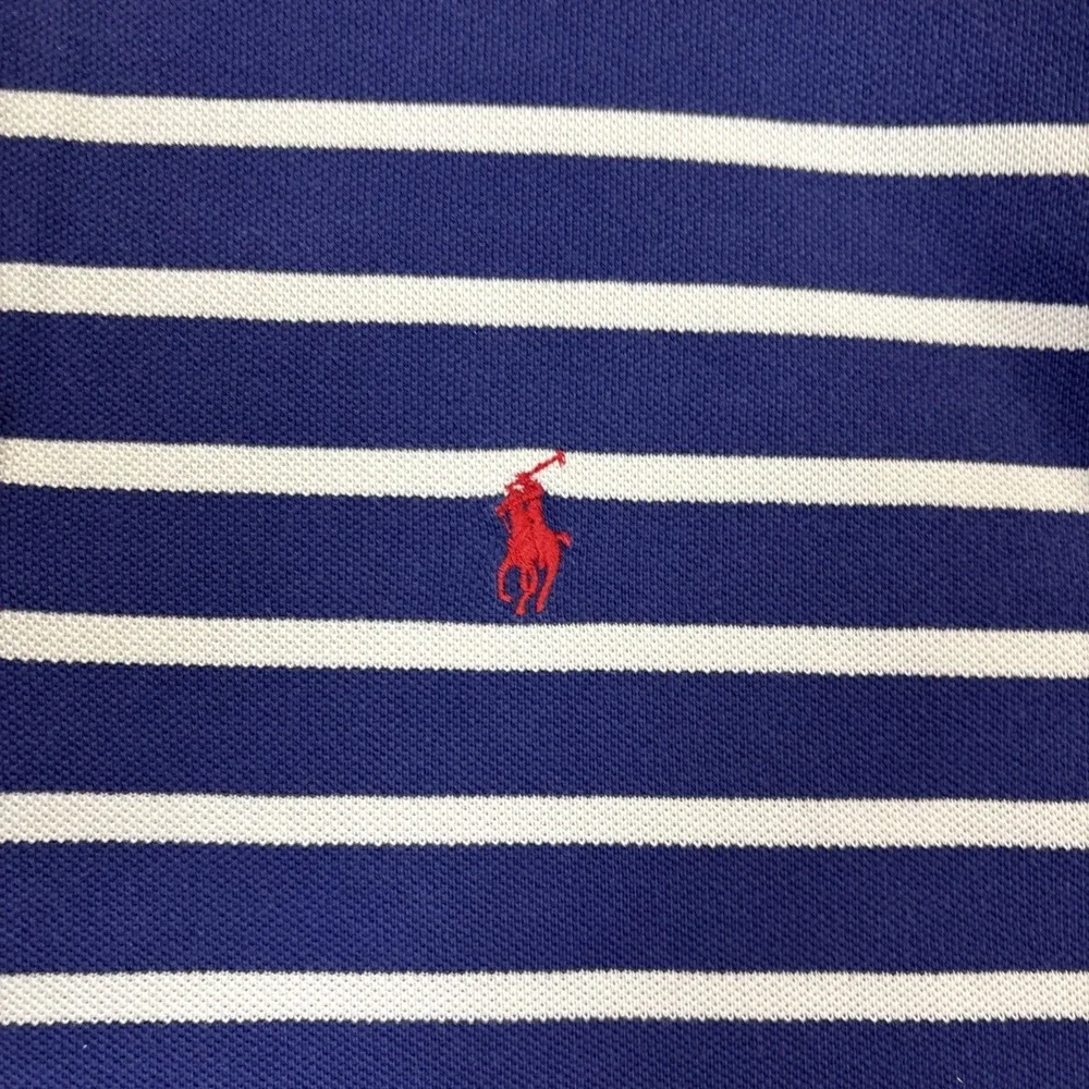 Polo Ralph Lauren Golf Shirt Mens XLarge Blue White Striped‎ Tennis Short Sleeve